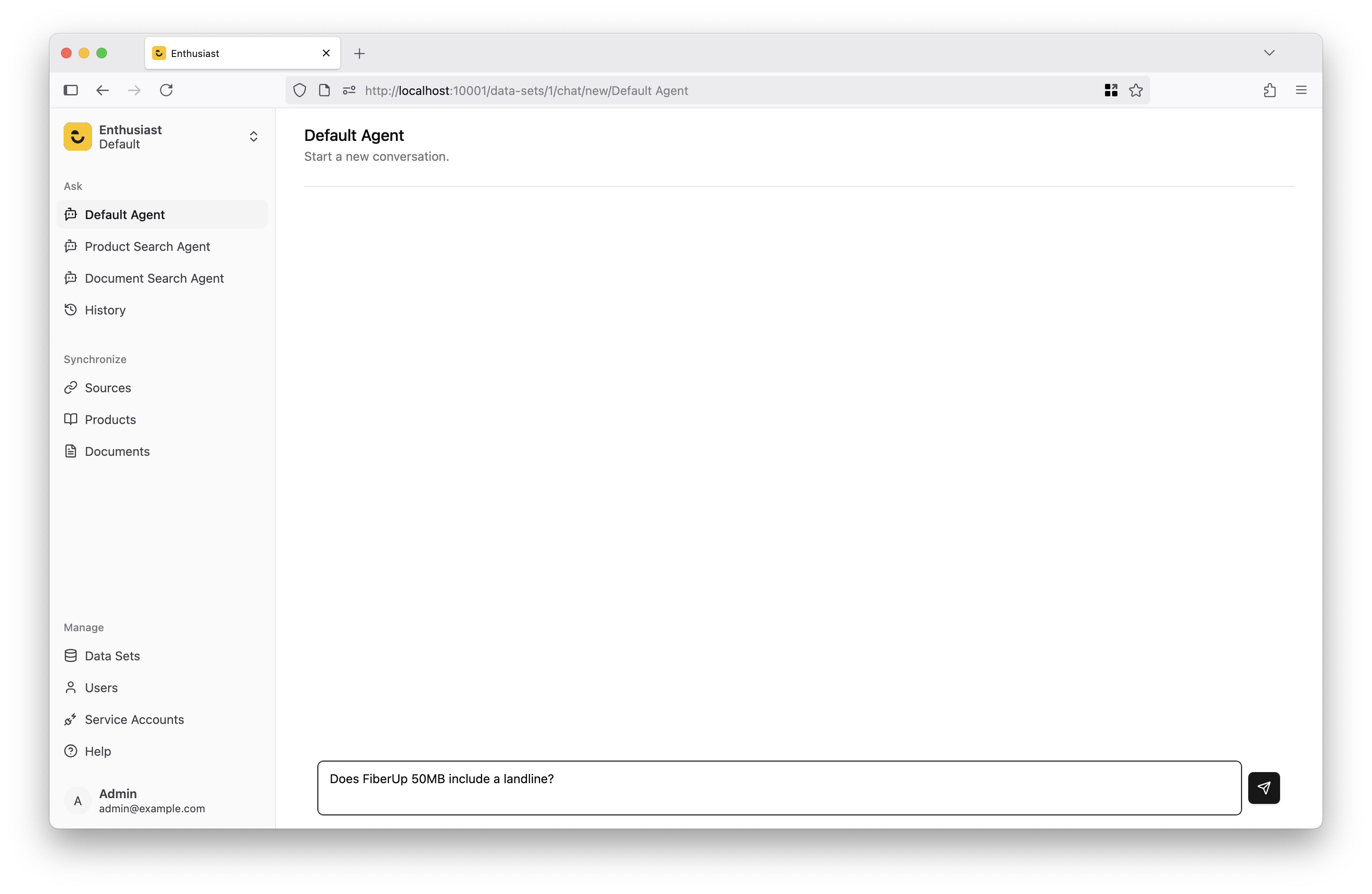 Chat with default agent