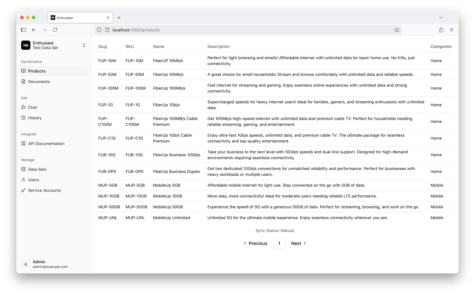 Verify product synchronization